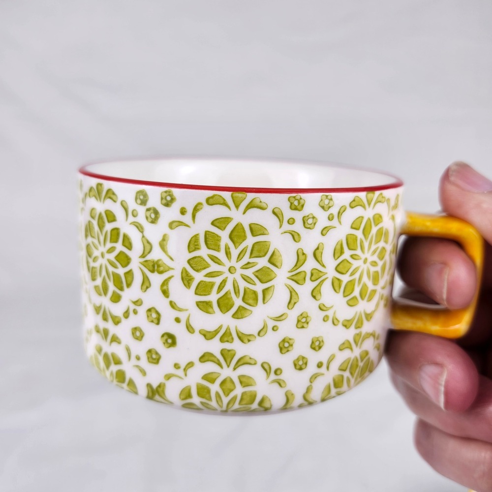 Pier 1 Imports Coffee Mugs Set of 4 Multicolor Floral Hand‎ Painted Stoneware - Picture 6 of 11